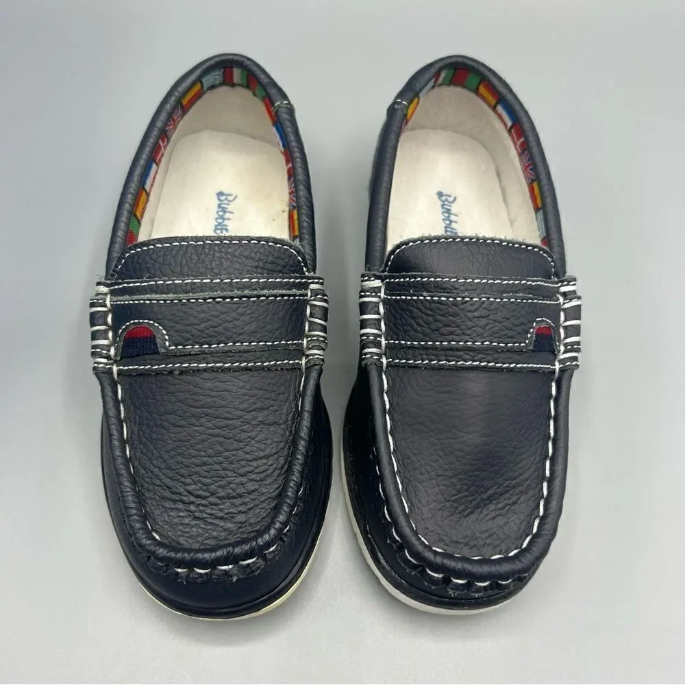 Bubble Bobble Boys Leather Loafers Navy